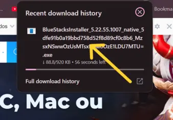 arquivo de instalação do BlueStacks