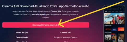 botão para baixar a versão mais recente do Cinema APK