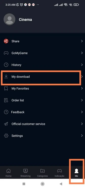 minha opção de download