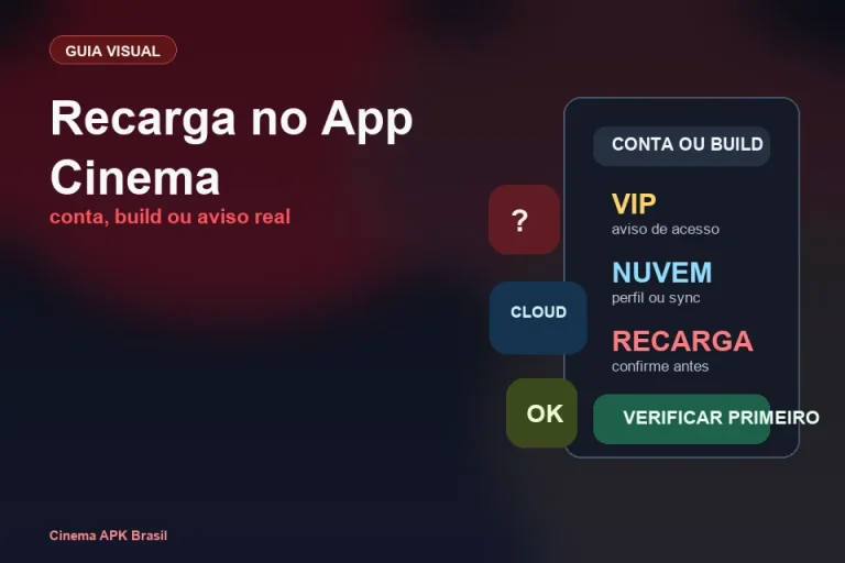 App Cinema Recarga em 2026: o que verificar antes de pagar 2 Guia visual sobre app cinema recarga com foco em conta, build e verificacao antes de pagar